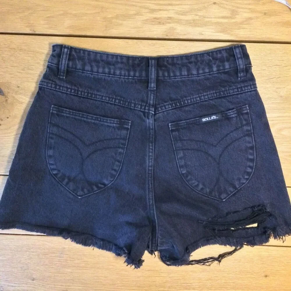 Rolla’s duster high rise denim black shorts distressed 27